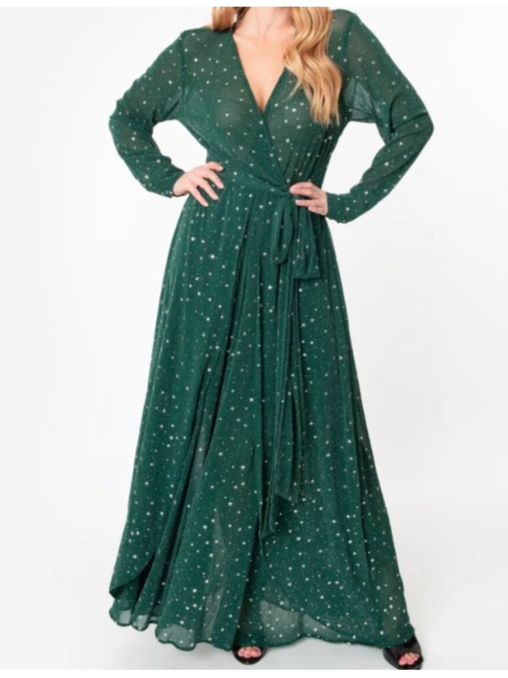 NWOT UNIQUE VINTAGE Farrah Maxi Dress In Green with Silver Stars